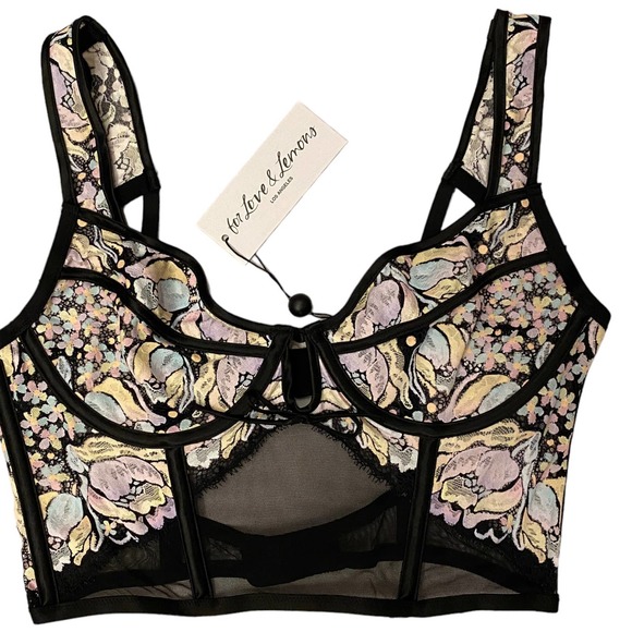 For Love And Lemons Other - NWT For Love & Lemons Black Floral Lace Ruffle Corset Bra Sz Medium